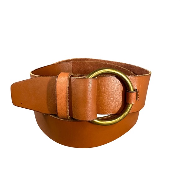 Banana Republic Accessories - Banana Republic Cognac Brown Cow Leather O-Ring Buckle Belt Womens Size M